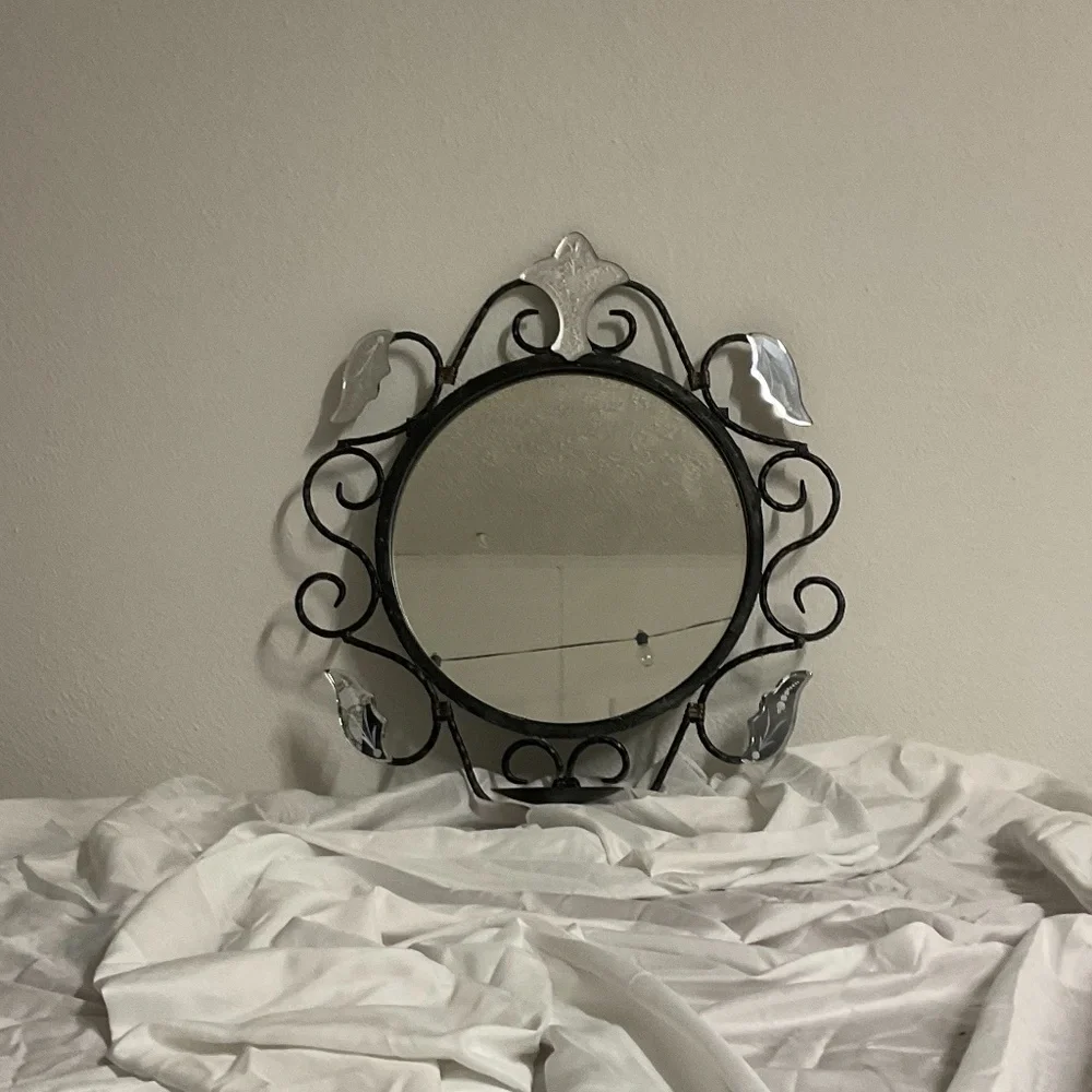 Vintage Mirror Candle Holder Round Petina Black authentic rustic